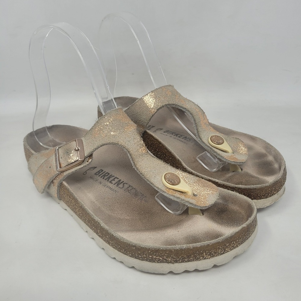 Birkenstock Gizeh Sandals EU37 US6.5 Vintage Metallic Rose Copper Suede Thong
